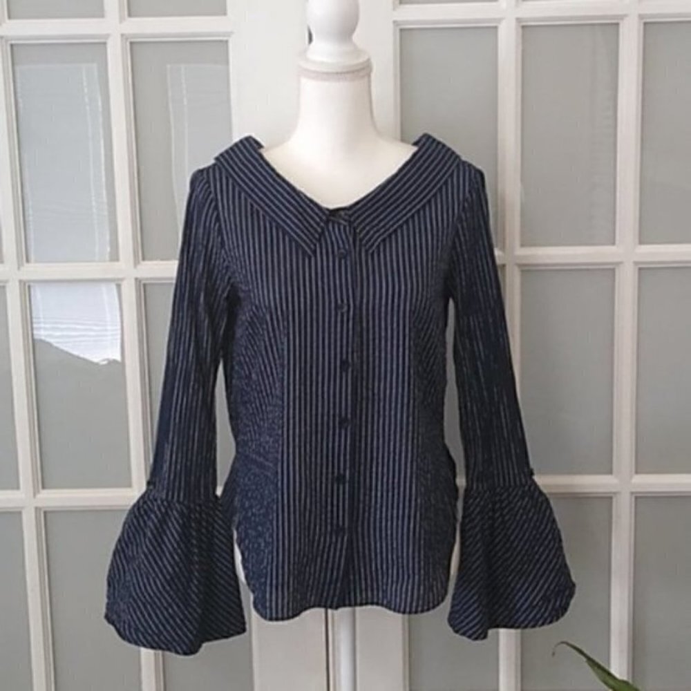 Farrow Navy Bell Sleeve Top From Need Supply - Picture 3 of 13